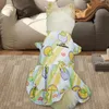 犬のアパレルフルーツパターンの装飾付き犬のアパレルフローラルプリンセスペットドレス快適な夏の服の子犬服を着るのは