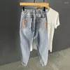 Men's Jeans Man Cowboy Pants Oversize Trousers Broken Ripped With Holes Torn Harem Cropped Cotton Casual Denim Summer Regular Xs