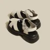 Sandals Thick Soled Roman For Female 2024 White Niche Design Baotou Woven Casual Round Head Pig Cage Shoes Women