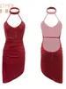 Casual Dresses Sexy Dress Wine Red Gold Chain Decorated Sequin Bright Mini Elegant Uniform Backless Sweet Korean Party B8GI