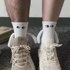 Women Socks 4pairs Club Celebrity INS Fashion Fashion Fachter Creative Magnetic Attraction Hands Black White Cartoon Eyes