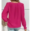 Women's Blouses 2024 Round Neck Lace Panel Casual Solid Color Shirt Tops Female Rose Red Elegant Pullover OL Blouse Femme Blusas