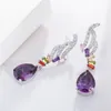 Boucles d'oreilles QooLady magnifique goutte d'eau violette mystique zircon cubique cristal Multi couleur dame longue aile boucle d'oreille femmes CZ bijoux E038