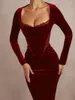 Casual Dresses BEAUKEY 2024 Sexy For Women Lace Wine Red Bodycon Dress Midi Length Slim Party Celebrity Long FLare Vestidos