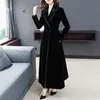 JSXDHK Runway Designer Women's Long Trench Coat Autumn Winter Black Velvet Slå ner krage Elegant damer Ytterkläder 240124