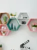 Dekorativa plattor Display Pot Storage Flower Frame Figurer Dekor Hylla Style Wall Mount Trähyllor Böcker Hantverk Holder Toys Hexagonal