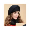 Beanie/Skull Caps Beanieskl Fashion Women Beret Hat For Beanie Female Cap Flower French Trilby Wool Soft Stewardess Planas 230211 Dr Dhfl6