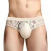 Underpants Mens Sexy Lace Transparente Briefs Malha Ver Através 2024 Homens Underwear Respirável Lingerie Calcinha