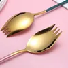 Tea Scoops 1Pcs Serving Salad Spoon Fork With Long Handle Stainless Steel Cutlery Tableware For Scoop