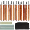 12Pcs Wood Carving Tools With 4 Sharpening Stones Hand Cutter Set Bag Carbon Steel Chisels