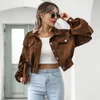 Jackor för kvinnor Lykta ärm beskuren Bomber Jacket Overcoat Outwear Fashion Spring Vintage Corduroy Autumn Winter Coat 18047 240122