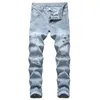 Jeans masculinos casuais calças jeans joelho rasgado luz azul reto ajuste buraco arruinado moda diária