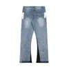 Contra Color Graffiti Painted Pantalones Hombre Baggy Jeans for Men Frayed Hole Straight Y2k Distressed Denim Trousers Oversized 240124