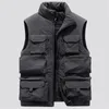 Gilets pour hommes Mode Hommes Cargo Gilet Hiver Épais Polaire Chaud Sans Manches Sport Veste Solide Couleur Tactique Manteau Poches Travail Gilet