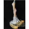 Scena noszona kobiety y krinestone perły przezroczyste pióra Top Długa spódnica wieczorna urodziny Świętu