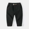 Детские повседневные брюки для мальчиков, хлопковые модные пуговицы, весенне-осенние детские однотонные брюки, длинные свободные брюки, одежда, 28 лет 240226