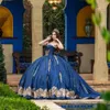 Yeni mavi quinceanera elbise payetli altın aplikler dantel korse balo tatlı 16 doğum günü parti elbiseleri vestidos 15 de