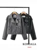 Women's Jackets KONDALA Chic Streetwear Zipper Cool Women Gray Long Sleeve Lace Pocket Coat Fashion 2024 Autumn Y2K Punk Style Outwear