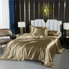 Solid Silk Bedding Set with Duvet Cover Fitted/Flat Bed Sheet Pillowcase Luxury Couple Bedsheet King Queen Double Twin Size 240127