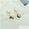 Clip-On Vis Back Backs Boucles d'oreilles de haute qualité couleur or étoile lune cercle clip sur pour les femmes de luxe mode longue chaîne émail terre ciel Otvgt