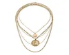 Rongho New Design Multi Layers Metal Human Head Chokers Necklace Gold Coin Circle Pendant Necklace Vintage Chains Necklace9275266