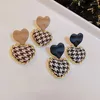 Dangle Earrings Vintage Love Drop Autumn and Winter Fashion Design Korea Houndstooth Peach Heart Pendant Jewelry Women's Gifts