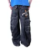 Y2K Jeans Denim Cargo Pants Hip Hop Cartoon Graphic Embroidery Vintage Multi Pocket Baggy Jeans Harajuku Gothic Wide Trouser 240127