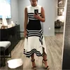 Casual Dresses Ladies Summer Black and White Rands Oregelbundna A-Line Dress Sleeveless Round Neck Mid-Längd 2024