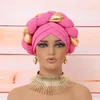 Etniska kläder stora flätor turban gele för kvinnor afrikansk wrap head bonnet cross pann turbans redo att bära auto geles party huvudstycke