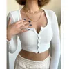Women's T Shirts Fashion Scoop Neck Crop Tops Long Sleeve Solid Color Button Down T-Shirt Blouse Tube Top Streetwear Y2k Summer