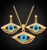 New Design Vintage Blue Evil Eyes 18K Gold Plated Choker Necklace Dangle Earrings Rhinestone Jewelry Sets8136550