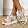 Sandaler 2024 Cutout Lace-Up Platform Open Heel Mesh Sandalias Mujer Verano Shoes Women's Sports Style Sanda