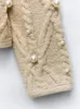 Maglieria da donna elegante cardigan in maglia a trecce con perle finte per le donne Cappotto corto allentato a maniche lunghe casual 2024 Spring Lady Party Fashion