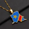 Halsband Demokratiska republiken Kongo Map Colored Flag Pendant DRC KINSHASA 14K Guldhalsband Etniska smycken