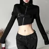 Vestes pour femmes Goth Fashion Conçu Girl Veste courte à manches longues Fermeture à glissière Patchwork Col rond Style gothique Dames pour l'hiver