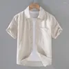 Men's Casual Shirts Summer Thin Basic Short Sleeve Shirt Men Fresh Simple Literary Youth Loose Cotton Linen Bussiness Washed Top