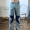 Mäns jeans för män hiphop manliga cowboy byxor stjärna skarvbyxor grafiska xs tvättade 2024 trend vårens höst stor storlek koreansk baggy