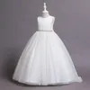 Robes de fille dentelle broderie ceinture de perles longue robe de fleur de mariage en tulle enfants princesse robe de bal vêtements pour enfants pour la fête 2 8 12 ans