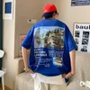 Peyzaj Grafik Baskı T Shirt Erkekler İçin Yaz Sokak Giyim Mektubu Pamuk Kısa Kollu Üstler Hip Hop Moda Y2K Büyük boy T-Shirt 240129