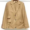 Kvinnorjackor Kvinnor Solid Color Khaki Blazer Coat Double Button Lång ärm V-ringningsjacka för Lady Office Autumn 2024
