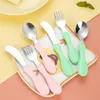 Forks Baby Spoon With Circular Curved Handle Dessert Feeding Fork Cartoon Bamboo Fiber Plate Accessories