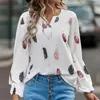 Women's Blouses Women Long Sleeve Tops Feather Print Loose Fit Pullover T-shirt Streetwear For Spring Autumn With V-neck Lantern