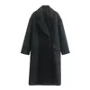 PB ZA outono inverno feminino unissex comprimento médio duplo breasted casaco de lã 240127
