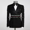 Formella bröllopsdräkter för män passar Slim Black Beading Jacket Pants 2 Pieces Set Male Fashion Groom Custom Made Tuxedos Prom Party 240201