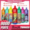 Original Randm Tornado 9000 Puff Disposable E -cigaretter med verifierad kod 9K 0% 2% 3% 5% Laddningsbart batteri 18 ml enhet Vape Pen Vabon Vapsolo Venen Poco 10000