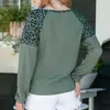 Kvinnors blusar Kvinnor V-ringning Waffle Sweater Leopard Print V Neck Texture Pullover Spring Casual Top