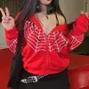 Années 2000 Red Spider Web Print Sweat-shirt surdimensionné gothique Harajuku Zipper Jacket Vêtements Punk Hiver Femme Hommes Sweat à capuche Couple Outfit 240126