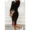 Mini Skinny Winter Package Hip Ribbed Dress Black Sexy Buttons Bodycon Dress Elegant Knitted Women Autumn Dresses Robe 240122