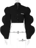 Y2k top womens jacket fashion black top long puff sleeve sweater spring and autumn womens party club jacket 240208