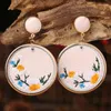 Dangle Earrings Embroidered Flowers Leather Earring Jewelry Retro Bohemian Diy Handmade Drop Unique Fashion Party Holiday